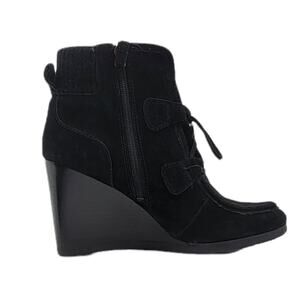 Franco Sarto Black Suede "Westerly" Heeled Tassle Wedge Boots - Size 9